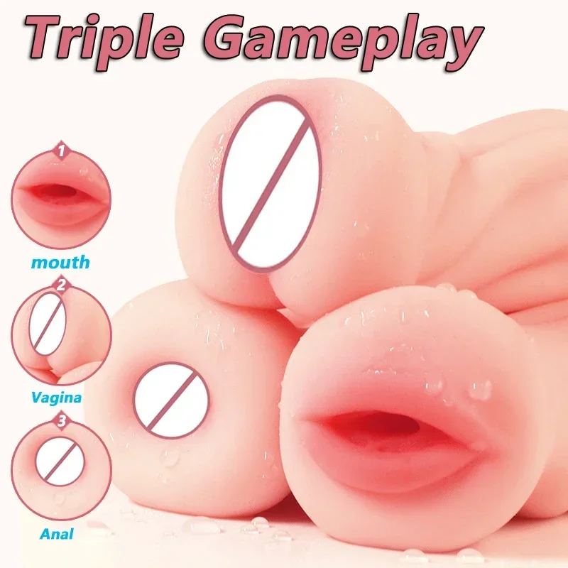 Male Masturbator Male Soft Silicone Masturbation Cup Sex Toys 4D Realistic Deep Throat Mouth Vagina Anal Vacuum Stimulator Men Goods For Adults