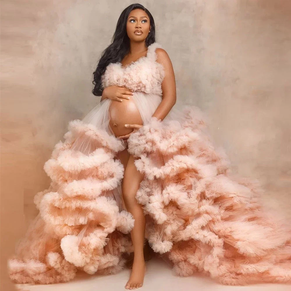 

Fluffy Tulle Maternity Dress for Photoshoot Pregnancy Gowns Babyshower Robes Extra Puffy African Women Maternity Dress