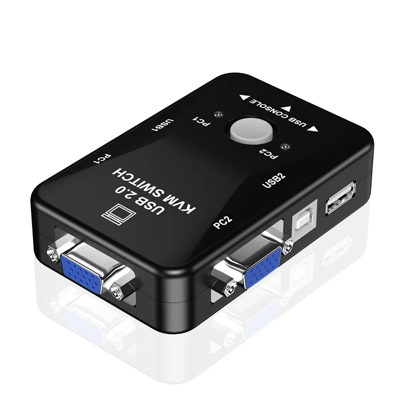 USB KVM Switch 2 Port VGA Switch Box 2 In 1 Out USB 2.0 KVM Mouse Keyboard Switcher HD 1080P Vga Splitter Box Sharing