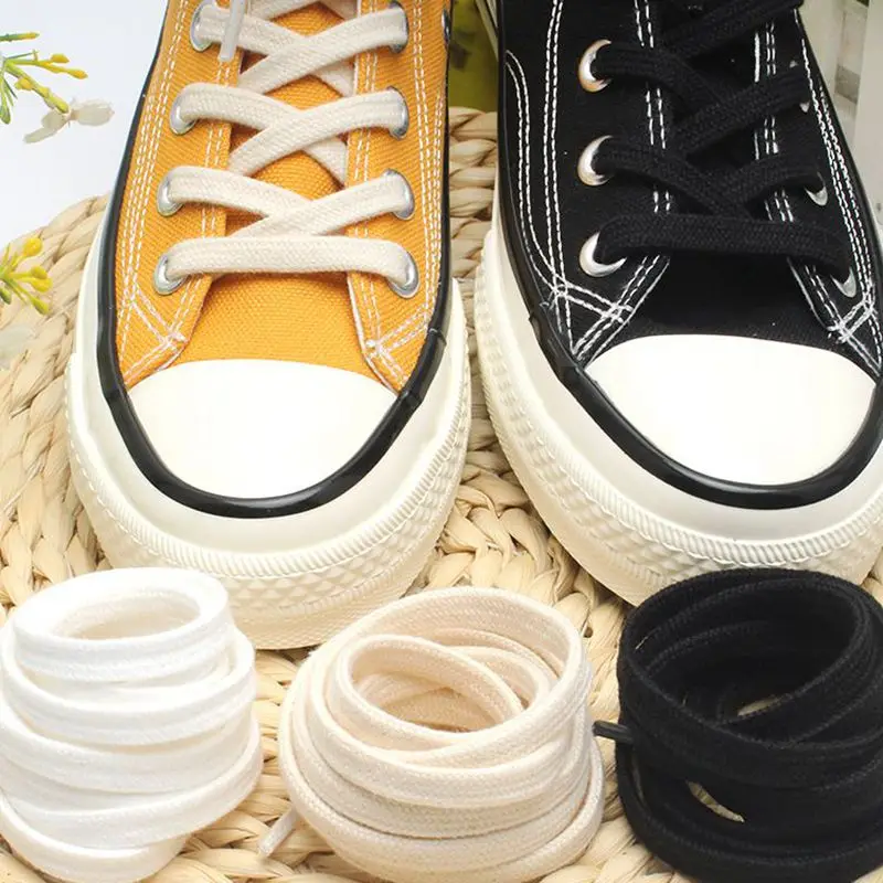 

New 1 Pair Flat Classic Canvas Sneaker Shoelaces Retro Double Weave Sports Shoelace Cotton Shoe Laces Selid White Black Beige