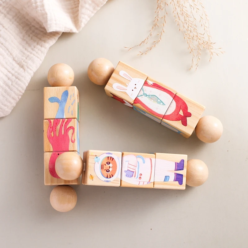 Baby Wooden Rotating Rattle Toys Animal Cartoon Building Blocks Newborn Soothing Toy Rotating Puzzle Montessori Toys Babys baby toys,baby rattle toys,ball rattle toy,plush rattle toy