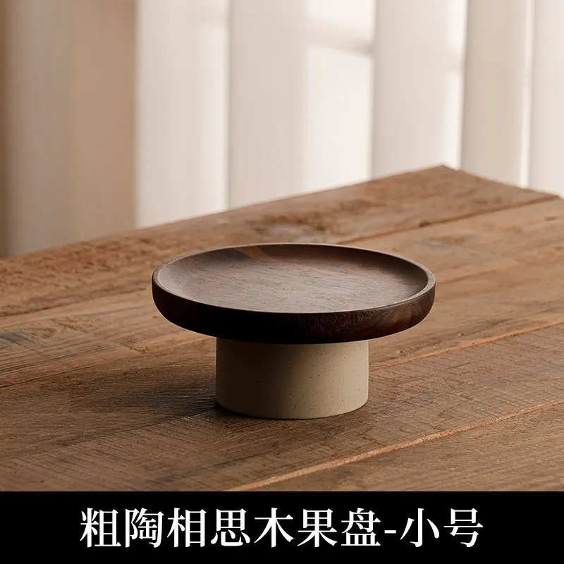 Acacia Wood Cake Tray with Clay Base for Living Room Decoration
