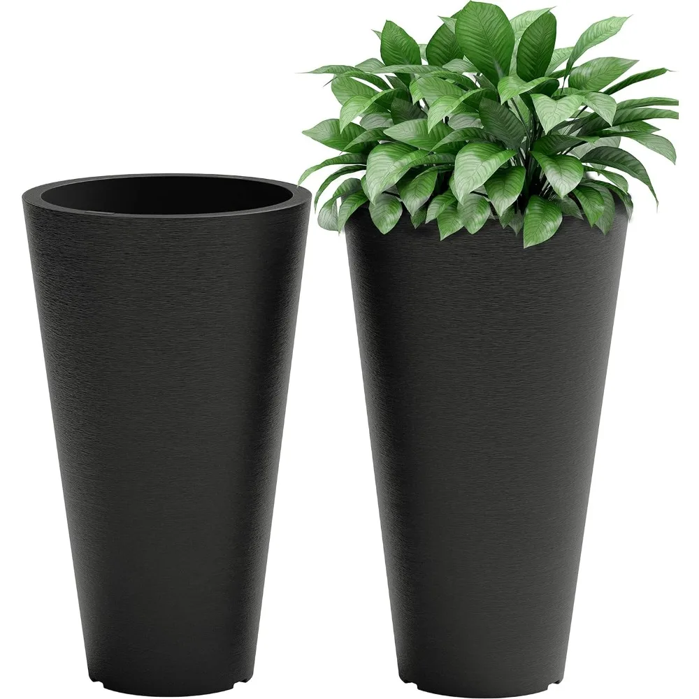 

Set of 2 Tall Outdoor Planters - 24 Inch Large with Small Planting Pots – Indoor and Flower for Front Door