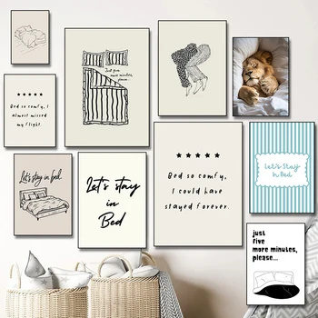 Solo cinque più minuti, per favore, dipinto su tela, soggiorno nel letto, poster stampato, arte moderna, divertente, camera da letto, arte della parete, decorazioni per la casa, quadri