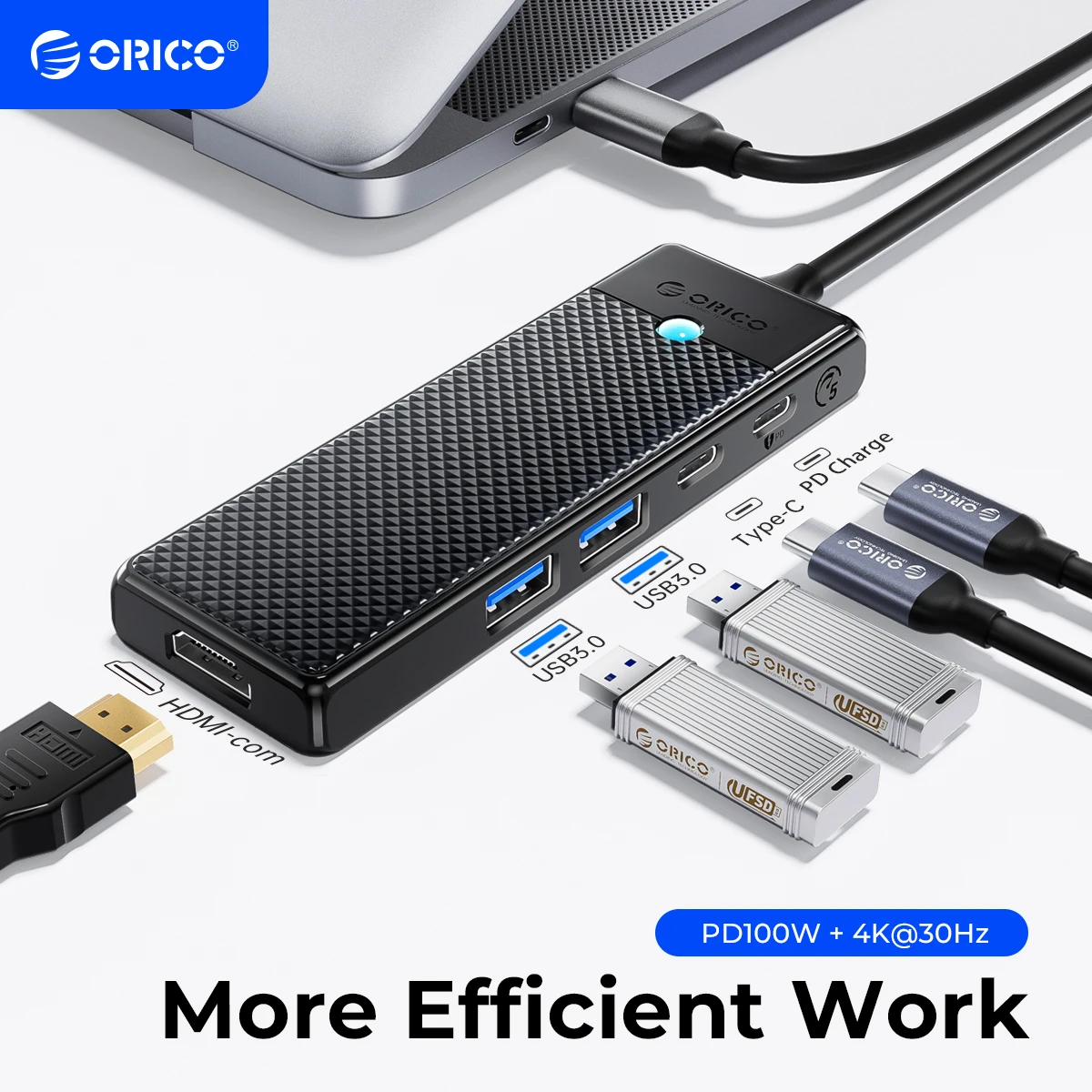 Orico-usb Tipo-c Hub Docking Station Hdmi-com Adaptador Usb 3.0 4k 30hz Pd100w Divisor de Leitura de Cartão Macbook Ipad Pro Huawei