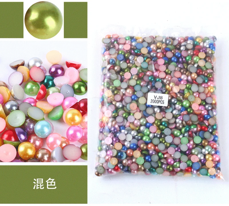 Mixed Size Colorful ABS Pearl Flat Back Rhinestones for Nail Art & Jewelry Crafting
