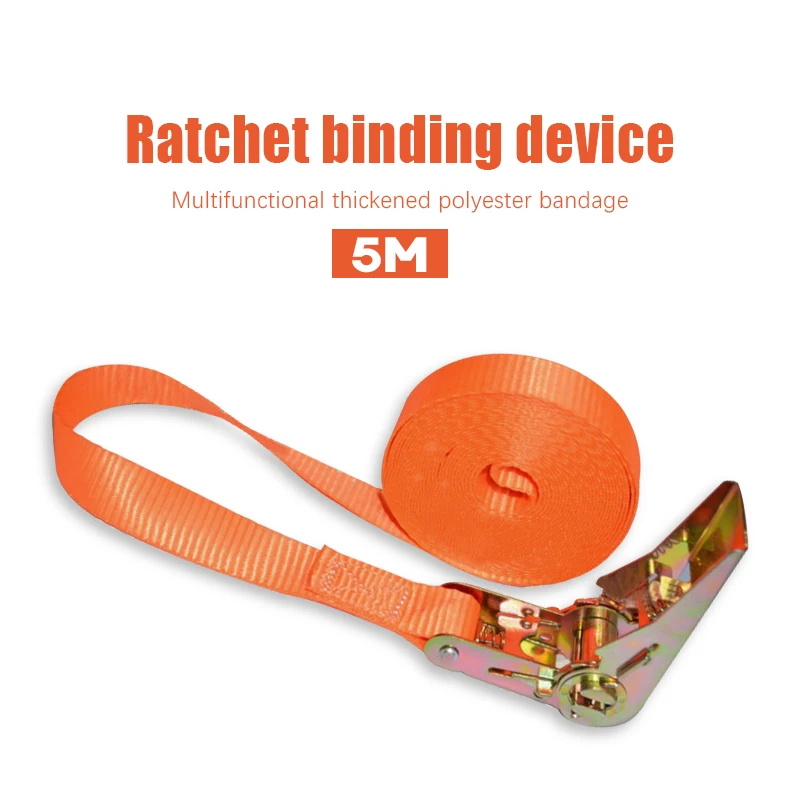 5M Portable Heavy Duty Tie Down Cargo Strap Luggage Lashing Strong Ratchet Strap Belt With Metal Buckle Orange