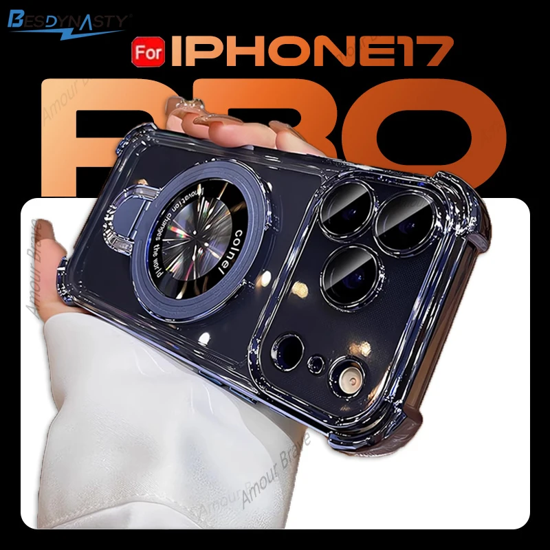 Étui à support magnétique plaqué à la mode pour iPhone 17Pro Max, avec support, housse antichoc pour Magsafe