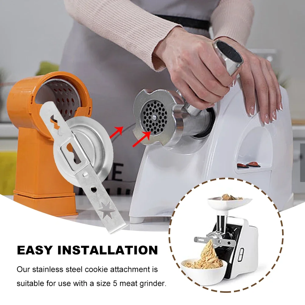 1-3Set Meat Mincer Attachment Stainless Steel with Connection Ring Cookie Maker Attachment Biscuit Mould for Size 5 Meat Grinder
