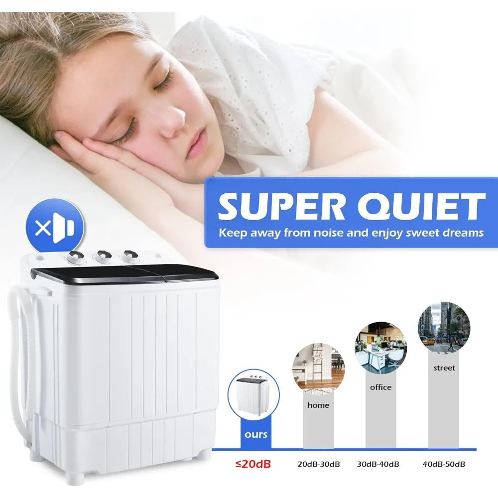 Portable Washing Machine 17.6Lbs Capacity Mini Compact Twin Tub Laundry Washer & Spinner with Gravity Drain Pump for Apartment 5