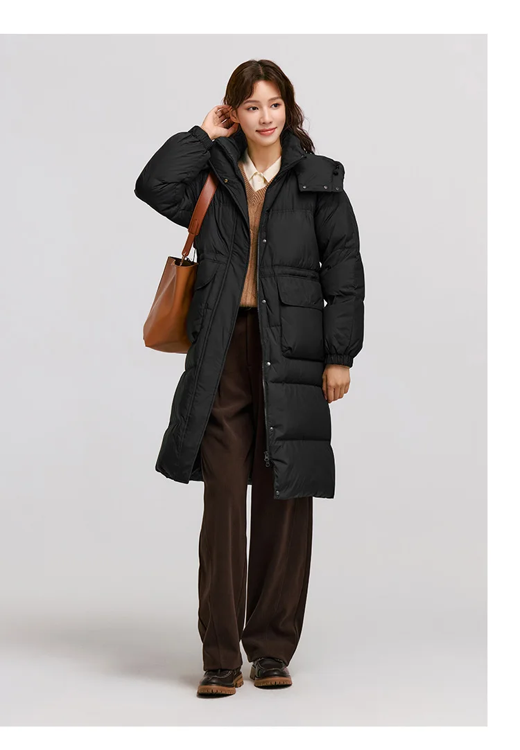 Down Jacket Women Long Length Detachable Hooded New Winter Textured Winter Clothing