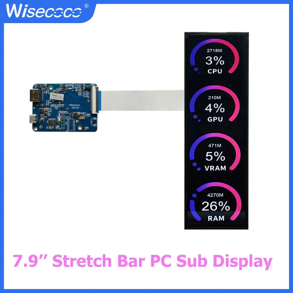 

Wisecoco 7.84 Inch Secondary Screen Computer CPU GPU RAM HDD Aida64 Display PC Monitoring 480x1280 IPS LCD Sub Displays