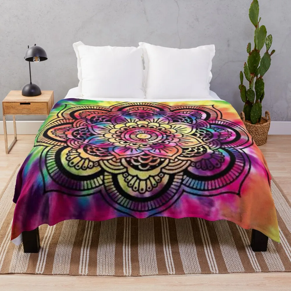 

Rainbow Tie Dye Mandala Throw Blanket Decorative Sofa Blanket Large Blanket
