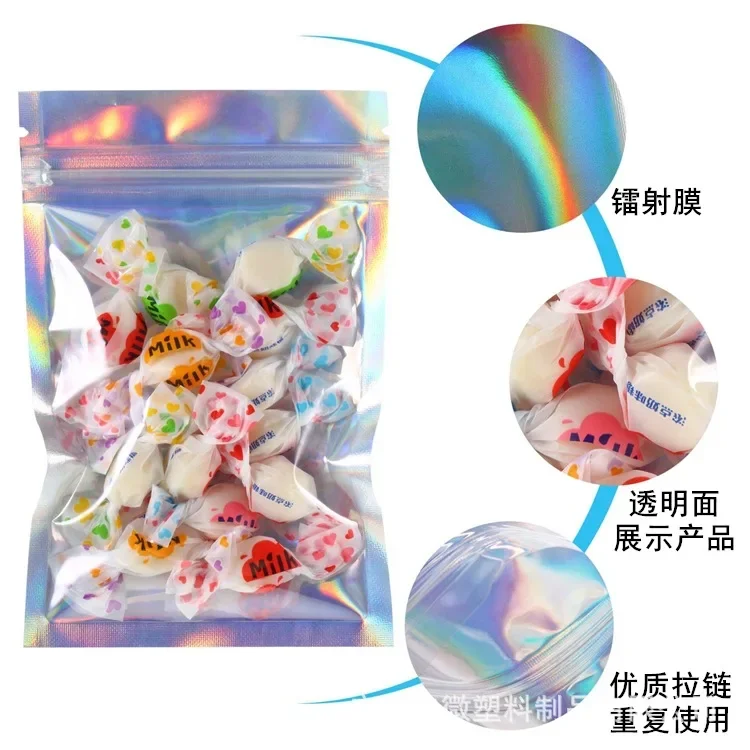 200 Pcs Multicolour Holographic Bags Zip Lock Bag Seal Laser Candy Plastic Storage Bags Smell Proof Jewelry Gift Packaging 6
