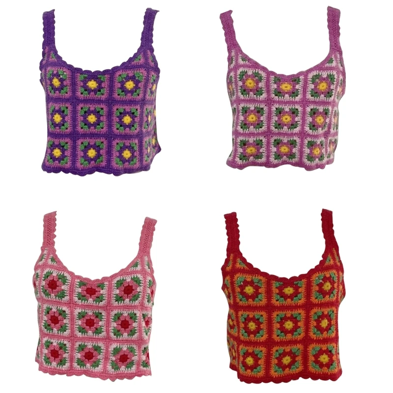 

Womens Square Neck Sleeveless Colorful Ribbed Knit Crop Top Crochet Tanks Tops Summer Sleeveless Blouses P8DB