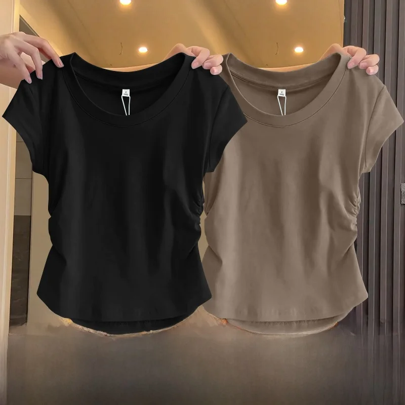 Women's ort Sve T-irt 2025 New Summer Slim Fit Single Wear Waist-Cinching Design  Color Versatile Body-a Top