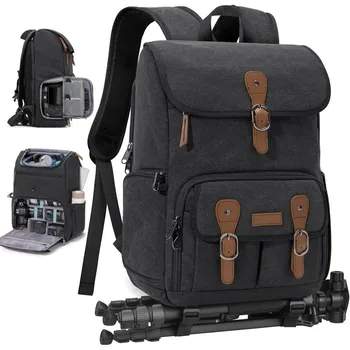 Zaino Multifunzionale per Fotocamera DSLR, Borsa Fotografica a Doppia Spalla per Laptop e Drone con Copertura Antipioggia e Tasca Accessoria