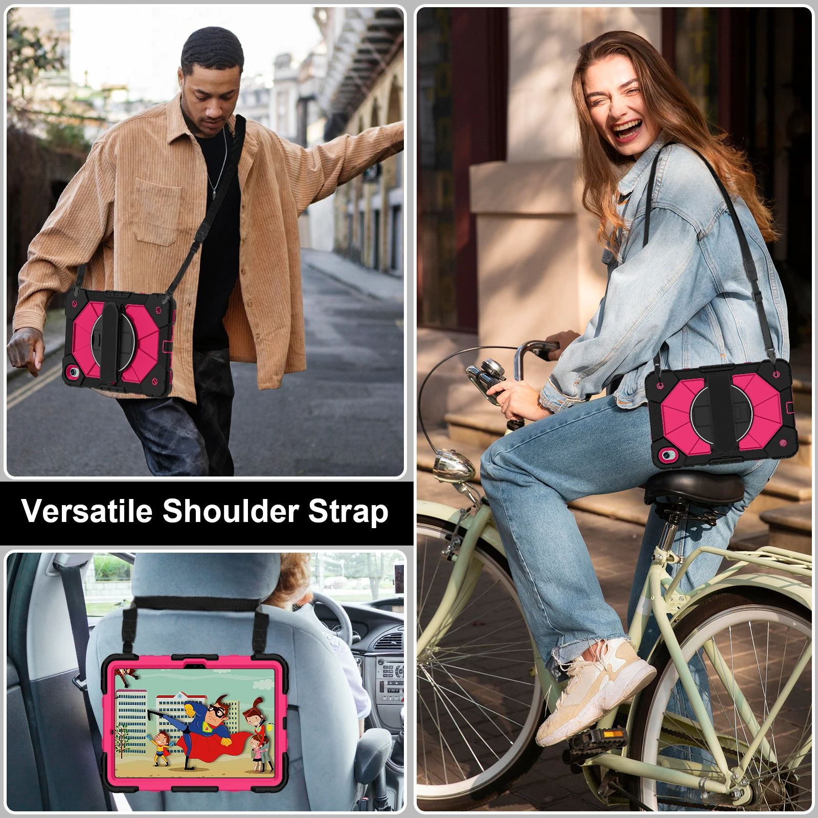 Shockproof Kids Safe Tablet Case with Hand Strap & Shoulder Strap - Durable Silicone+PC Cover