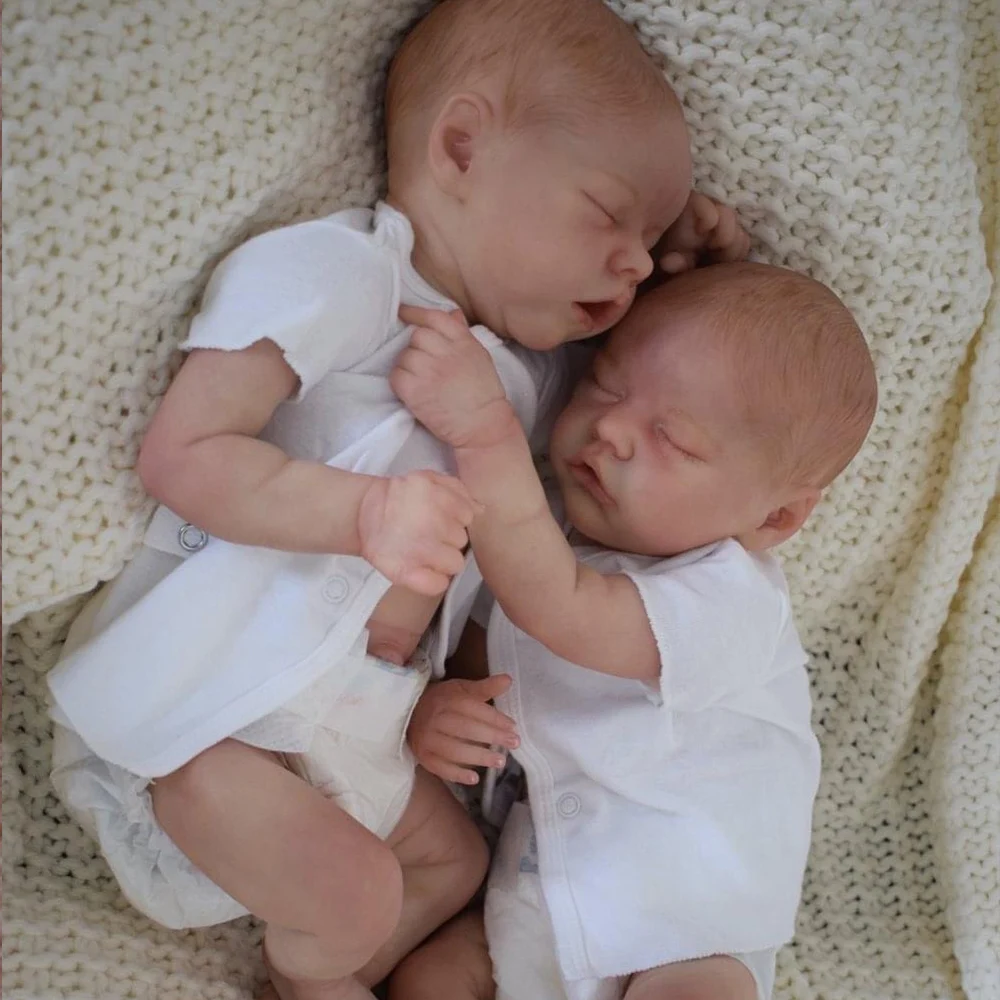 NPK 18 Inch Bebe Reborn Bonecas Twin A B Boy Girl Reborn Baby Doll  Soft Full Silicone Flexible 3D Skin Tone with Visible