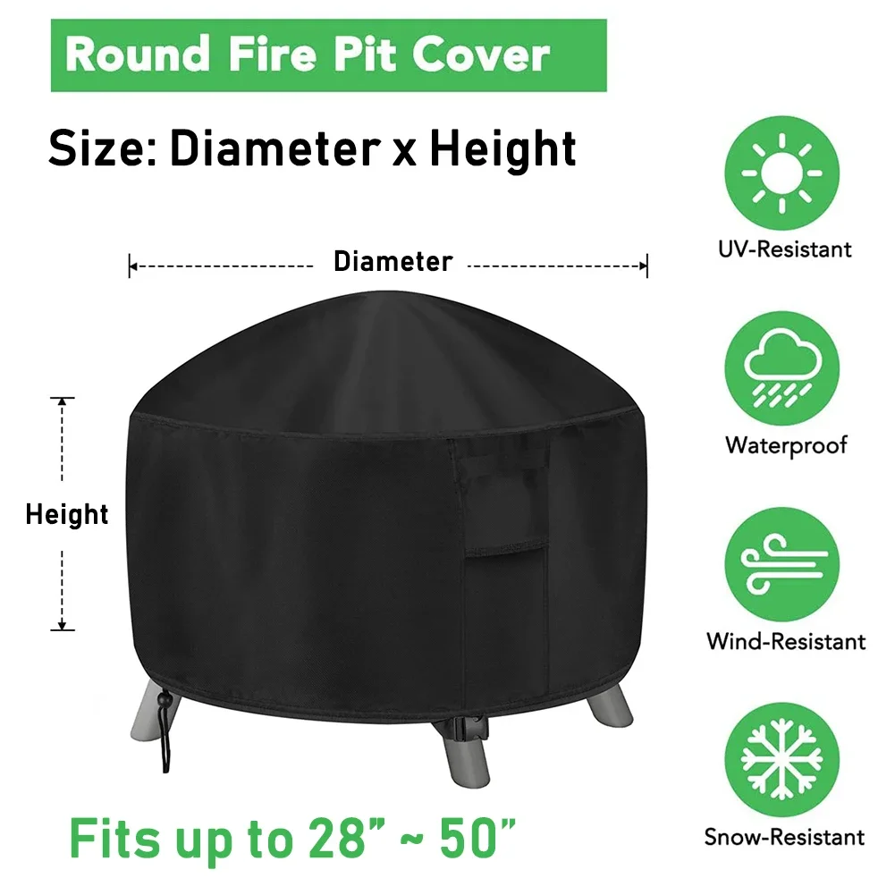 12 size Heavy 600D Waterproof Patio Fire Pit Cover BBQ Grill Cover Outdoor Garden Yard Round BBQ Table Covers UV Protector