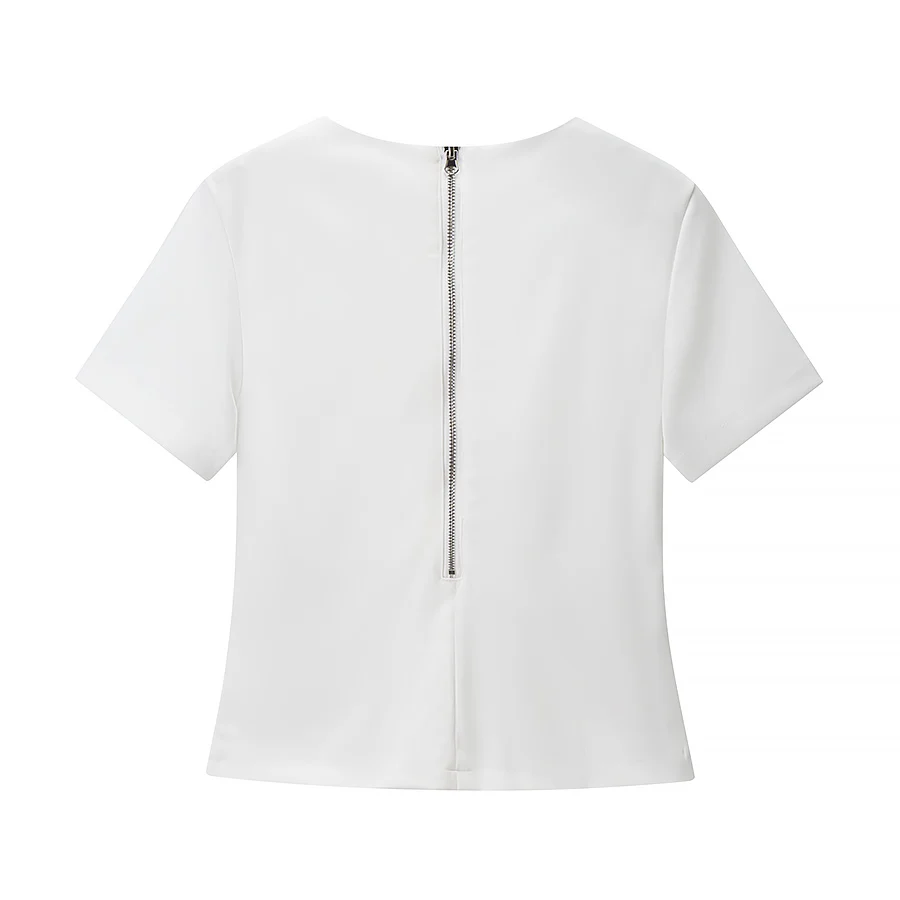 Women's Summer Pleated Half Skirt Set Female  Commuting Ribbon Decoration O-Neck Short Sleeve Top+Lady Versatile Half Skirt