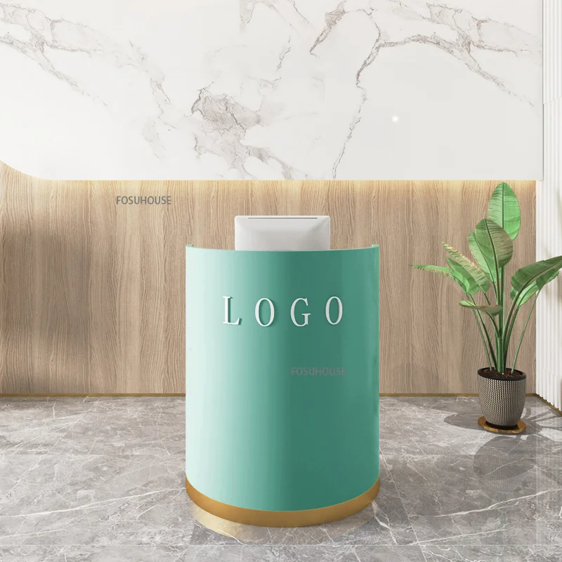 Modern Light Luxury Counter Clothing Store Cashier Desk Small Arc-shaped Commercial Reception Desk Office Furniture Bar Table