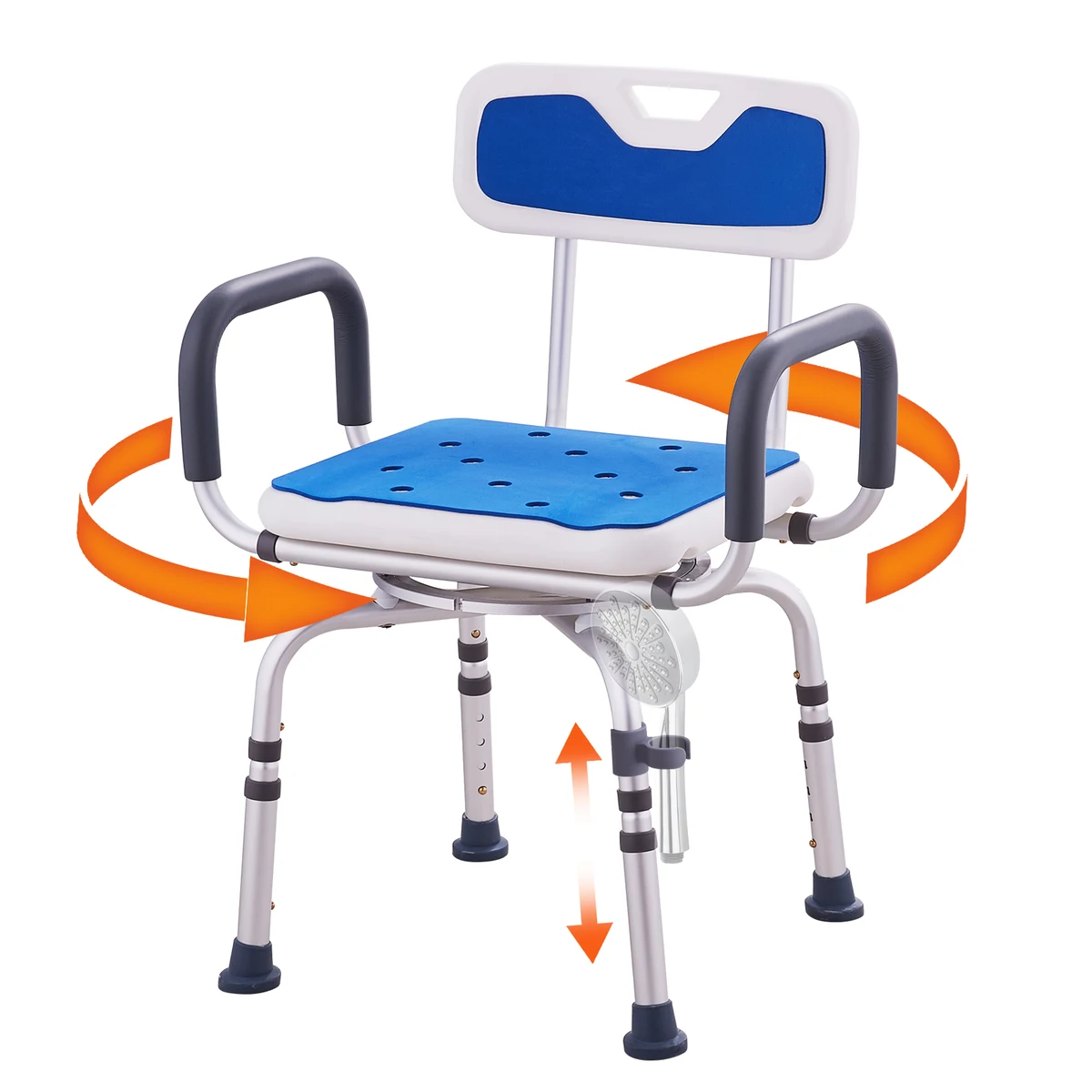 SucceBuy Swivel Shower Chair 360 Degree Adjustable with Armrest and Backrest for Shower or Bathtub Non-Slip for Disabled Elderly