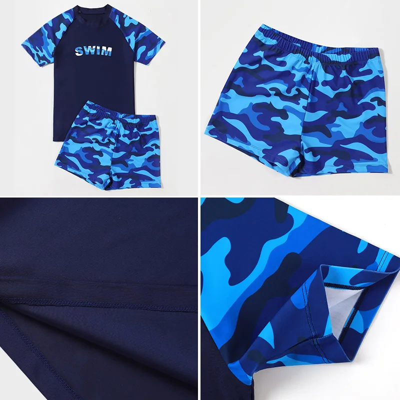 Swimsuit Boys' Camo Cute Swimsuit Summer Quick Dry Big Children Split Plus Fat Loose Swimsuit A Designed for Fat Kids