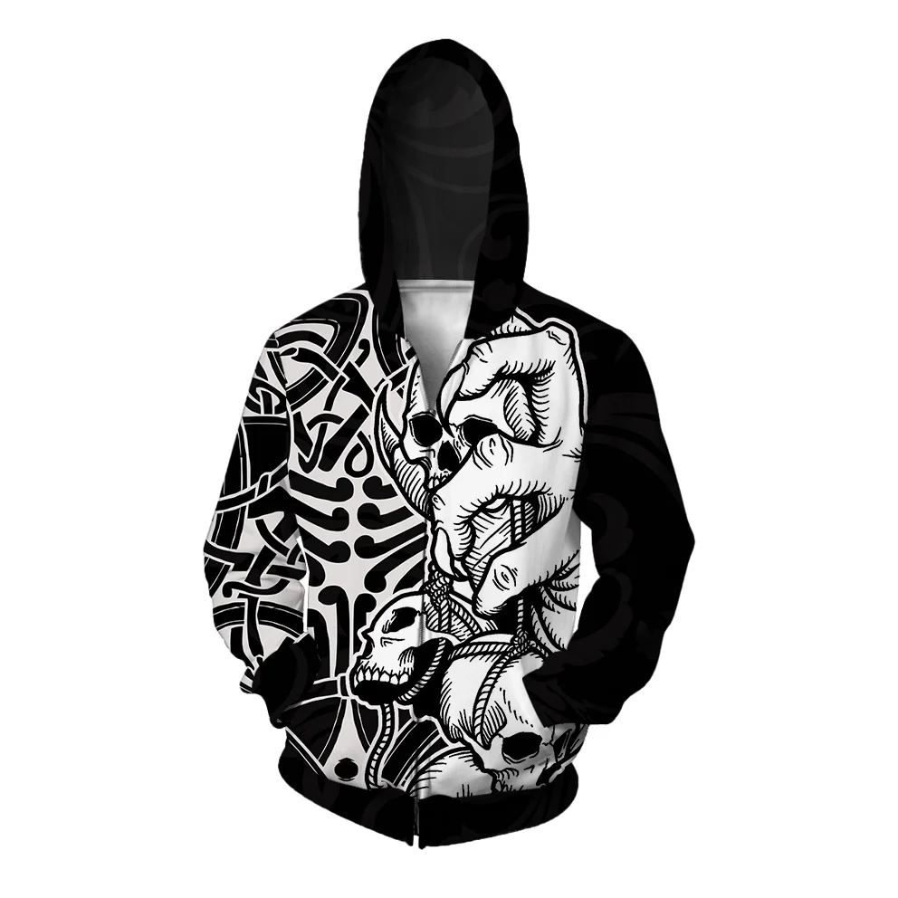 thumbnail image 1 of Sudadera con capucha de estilo nuevo de otoño, sudaderas cómodas de movimiento para hombres, sudaderas con capucha de moda con estampado de calaveras para hombres, sudaderas con cremallera y, 1 of 5