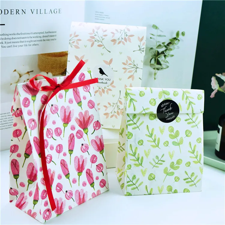 

10pcs/lot Paper Bags Flower Pattern Paper Bags Child Party Birthday Food Paper Kraft Seal Gift Packing Treat Bag Flat Pocket