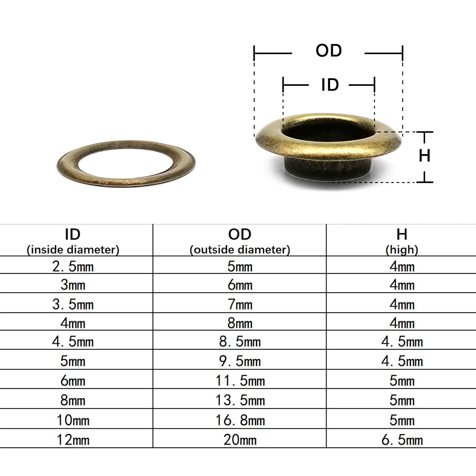 50sets 2.5mm to 12mm Eyelet With Washer Grommet Ring Air Hole Rivet For Leather Bag Shoes Belt Cap Clothes 4 Color metal rivets belt strap rivets copper rivets stainless steel grommets leather rivets