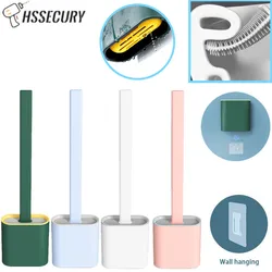4 Colors Toilet Brush Soft TPR Silicone Head Bristles Brush with Quick Drying Holder Set Bathroom Cleaner Durable WC Accessories