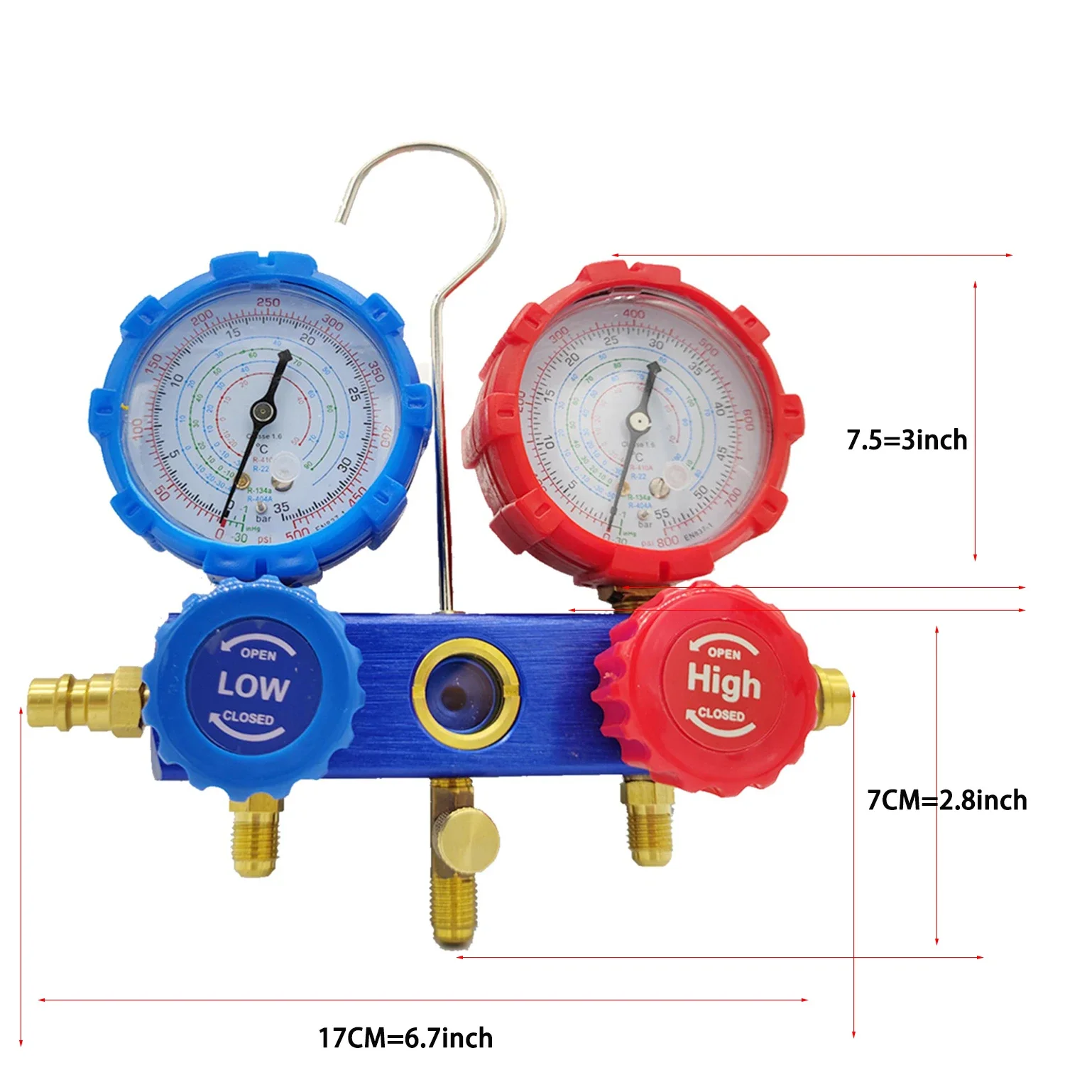 Automotive Air Conditioner Refrigerant Pressure Gauge Kit, R134A and R22 Refrigerant Compatible, Pressure Manifold Hose Included