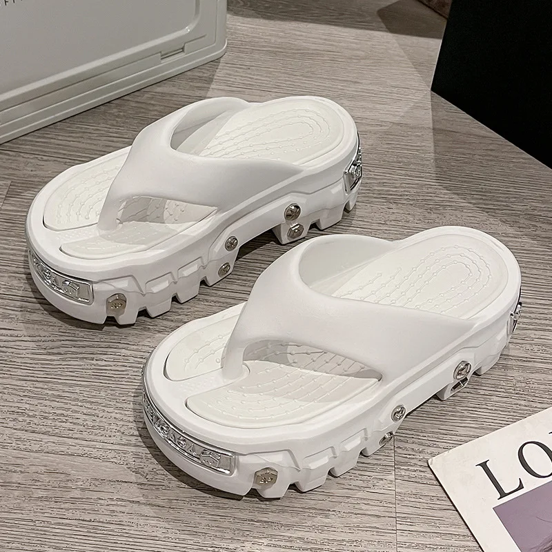 Women's Sandals Fashion Platform Slippers Punk Style Rivet Women's Shoes Increase Height Thick Soled EVA Anti-slip Slipper Paris 6