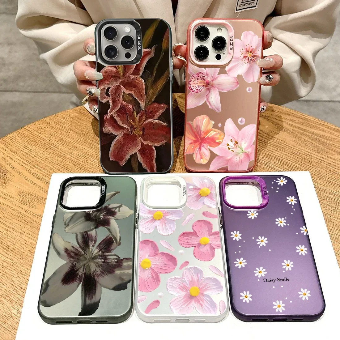 Retro Elegant Red Lily Flower Hard Case - Matte Cartoon Armor Cover