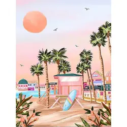 DIY Oil Painting Kit - Pink Scenery Acrylic Art on Canvas - 20x30cm Diy Frame (Clear)
