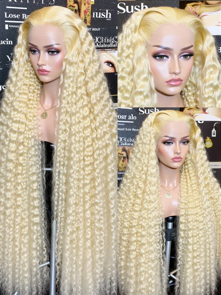 46 Inch Jerry Curly Blonde 613 Human Hair Wigs Wavy Colored 13x6 HD Lace Wig Deep Wave Frontal Kinky Curls Multi Parting 3