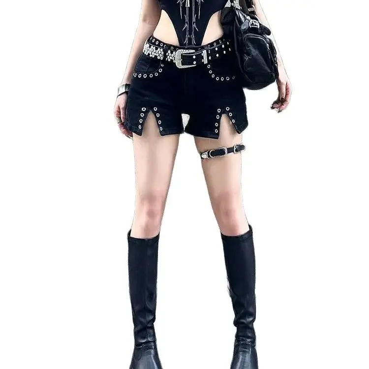 Sexy Low Waist Shorts Hot Girl Dark Low Waist Trashy Denim Shorts Grunge Jean Shorts Goth Hot Pants Streetwear Sexy Black Jeans