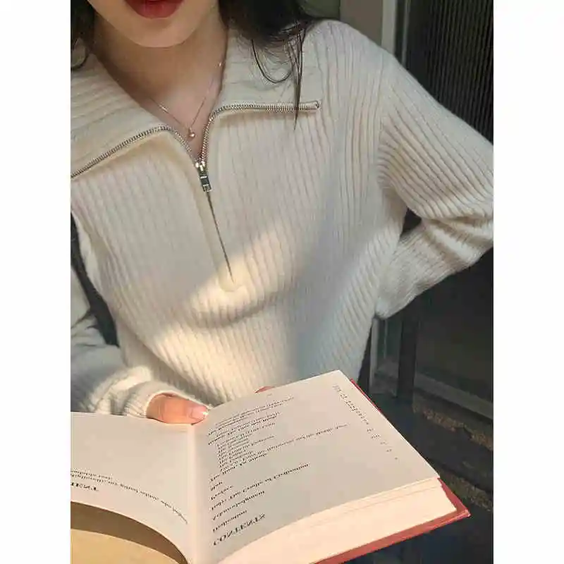 Knitted Sweater Women Pullovers New Long Sleeve Turn Down Collar Knit Sweater Pullover Women Tops Sweaters Sueter Feminino Q1008 2