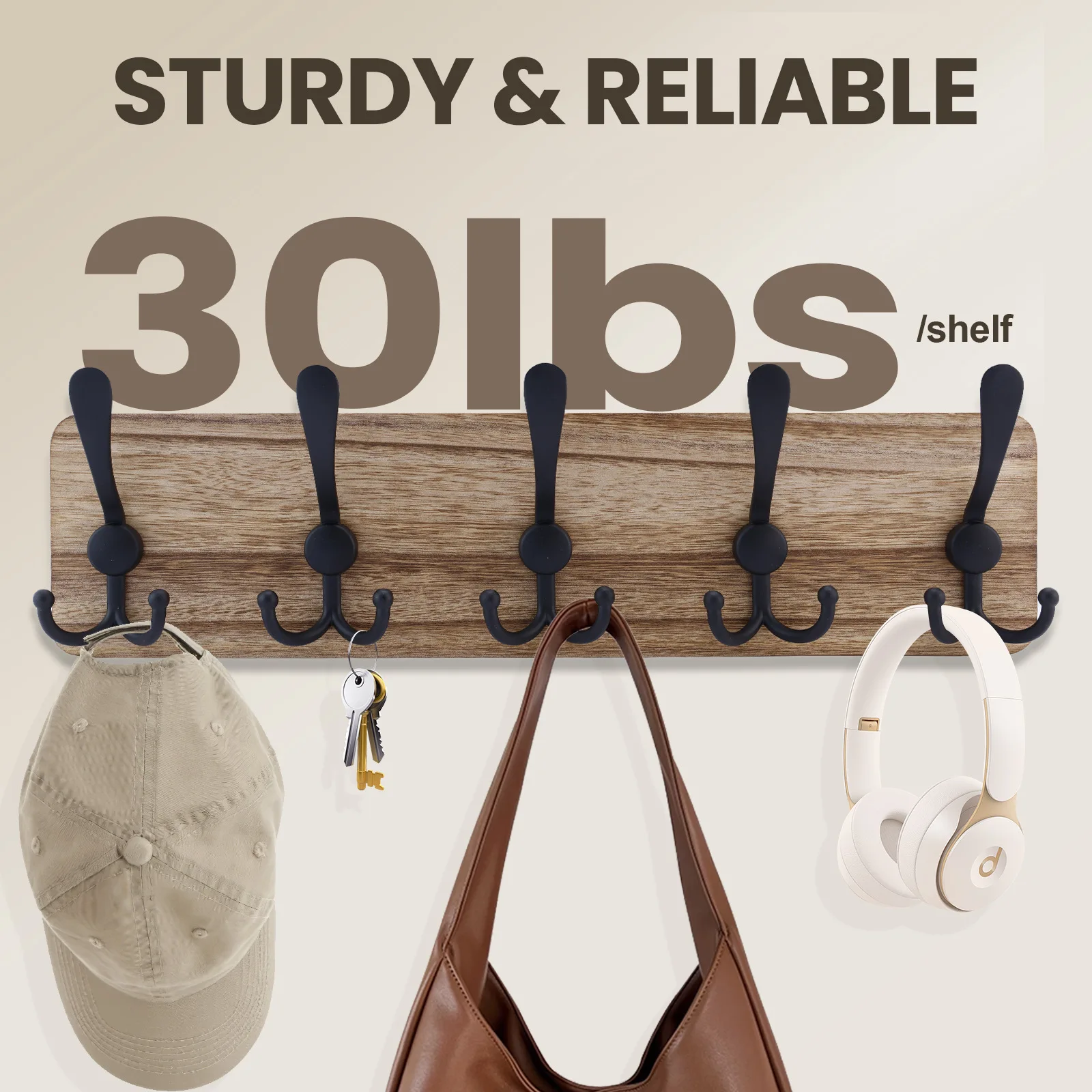 Log Retro-style Coat Hook Solid Wood Coat Hook Behind The Door Wall-mounted Nordic Style Log