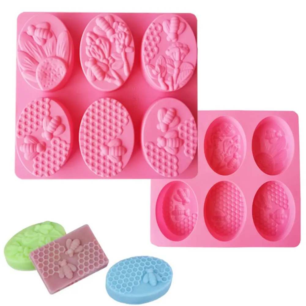 Silicone Soap Molds Epoxy Resin Molds 3D 6 Cavities Bee Oval Honeycomb Silicone Soap Mold DIY
