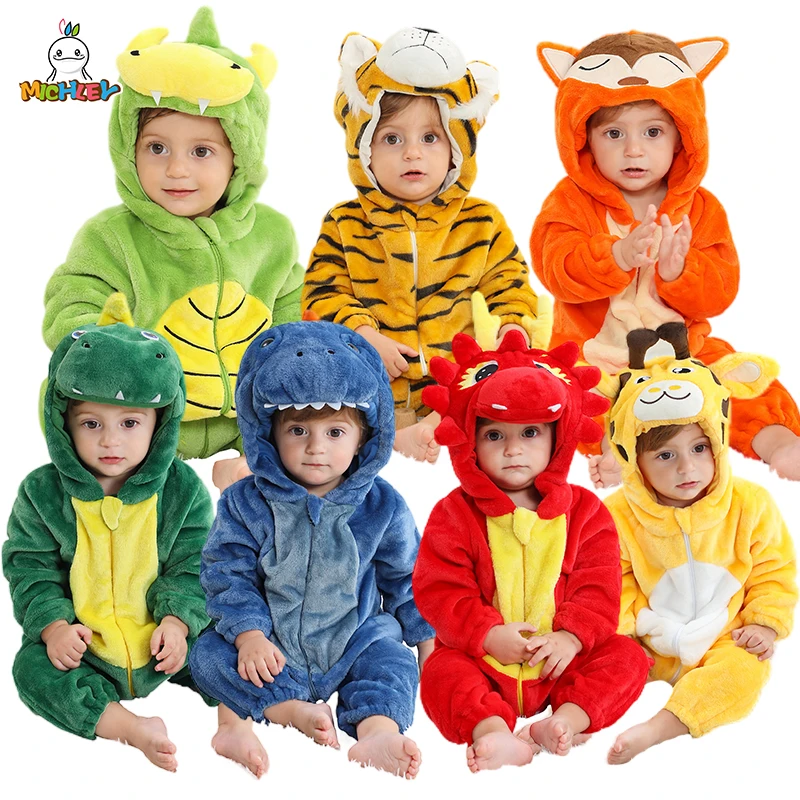 Baby Flannel Animal Hooded Romper 1