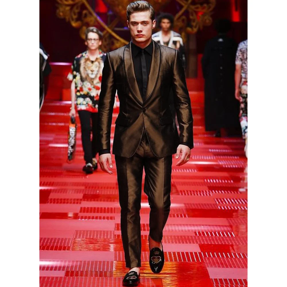 Men's Two-piece Suit Satin Single-breasted Casual Stage Slim Fit Elegant Men's Suits in Promotion Luxury Man Suit Wedding Male
