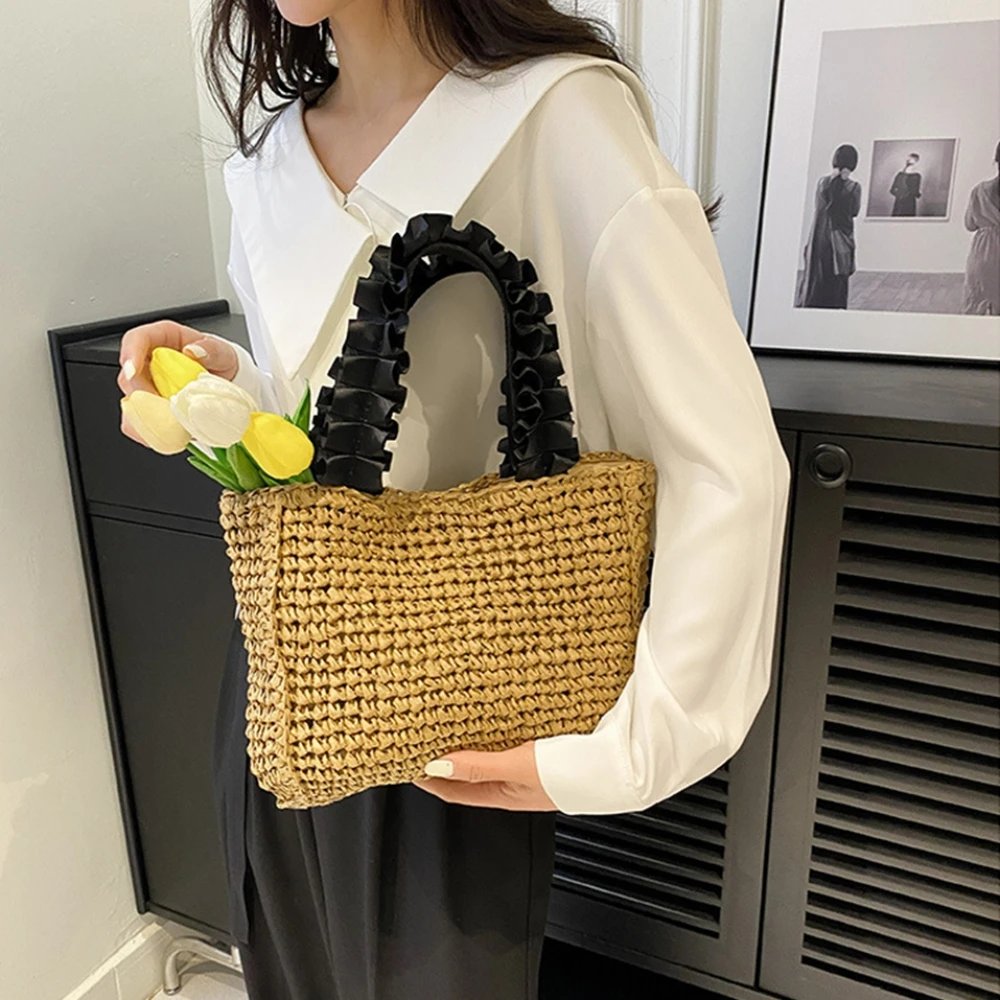 

Vintage Straw Tote Bag Handmade Women Casual Handbags Summer Vacation Beach Shoulder Bag Boho Rattan Eco Top-Handle Shopping Bag