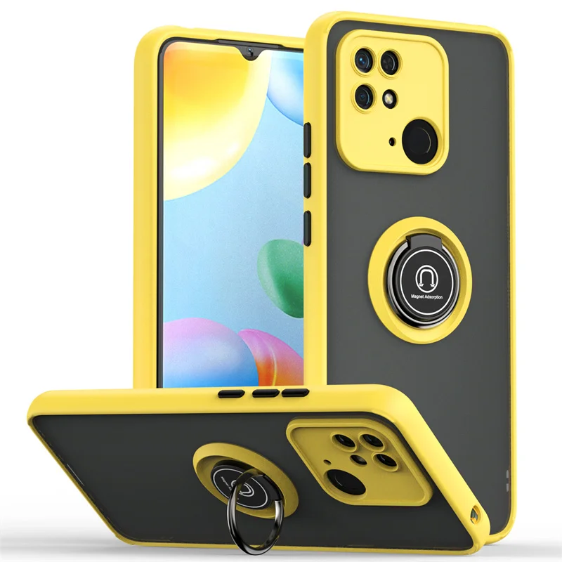 Shockproof Matte Phone Case with Magnetic Ring Stand Holder and Armor Protection