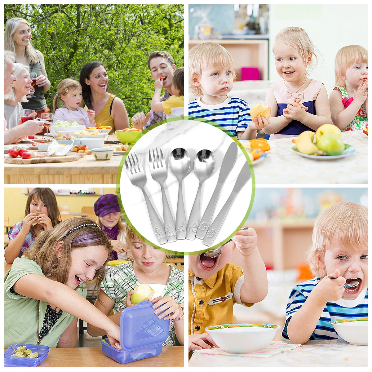 10/9 Pcs Stainless Steel Kids Fork Spoon and Knife Set Fun Dinosaur Bear Smooth Kids Silverware Set Toddler Meal Dishwasher Safe cutlery set stainless steel cutlery set