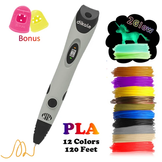 Dikale 3D Printing Pen with Free 3m* 12 Colors PLA Filament Newest Version 3D Drawing Pens Bonus Stencils Kid Adult Arts Gift