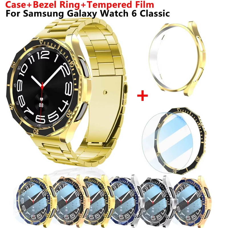Case+Bezel Ring+Tempered Glass For Samsung Galaxy Watch 6 Classic 47mm 43mm Screen Protector Galaxy Watch 6 Classic Accessories