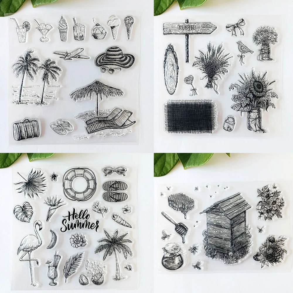 Craspire Sea Beach Summer Tampon En Caoutchouc Transparent Vintage En Forme De Coquille De Cocotier En Silicone Transparent Pour Journalisation, Fabrication De Cartes, Bricolage, Scrapbooking, Album