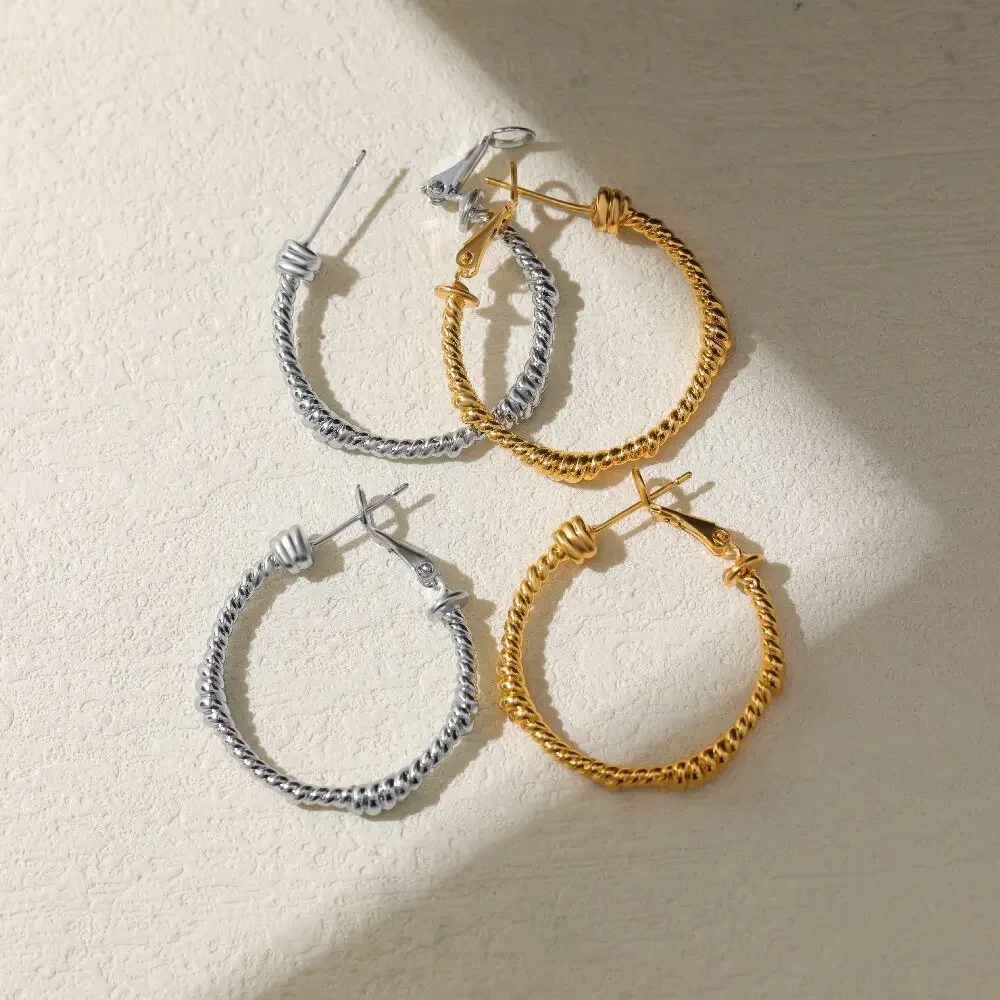 Oversize Rope Circle Round Twist Hoop Earrings Minimalist Gold Color Huggie Ear Buckle Fashion Jewelry 2025 New Bijoux Stylish